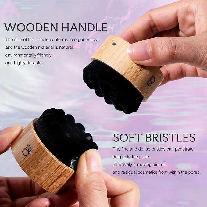 BS-MALL Silicone Facial Cleansing Brush Kit – Bamboo Face Scrub Brush with Silicone Storage Bag for Deep Cleaning, Exfoliation & Pore Cleansing – Travel-Friendly Sensitive Skin Care Tool