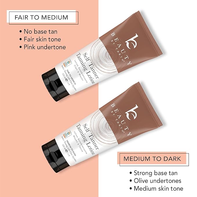 Self Tanner Face & Body - With Organic Aloe Vera & Shea Butter, Sunless Tanning Lotion, Bronzer Buildable Fair to Medium Tan, Fake Tan Self Tanners Best Sellers, 7.5oz (body) 3oz (face)