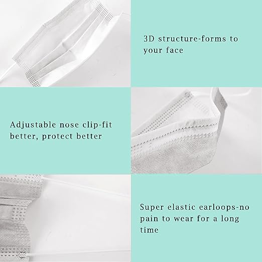 Borje White Disposable Face Masks 100 Pcs White Face Mask 3 Ply Protection Masks