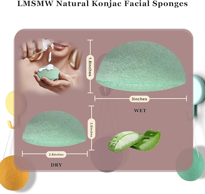 Organic Konjac Cleansing Facial Sponges Set - Gentle Exfoliating Konjac Sponge Scrubbers for Face Body Washing with Activated Charcoal, Natural Skincare Tools for Oily Dry Combination Sensitive Skin