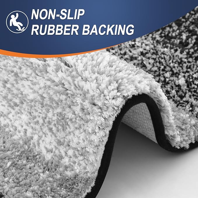OLANLY Bathroom Rugs Sets 3 Piece, Soft Absorbent Microfiber Bath Mats and U-Shaped Contour Toilet Rug, Plush Shaggy Bath Mat Set for Bathroom (36"x24"+24"x16"+24"x20", Black)