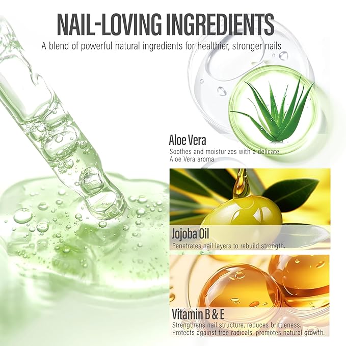 CHUCHU Nail Cuticle Oil Strengthener - Aloe Vera Scent Repair Growth Moisturizing Treatment - Natural Jojoba Vitamin B & E for Dry Cracked Nails