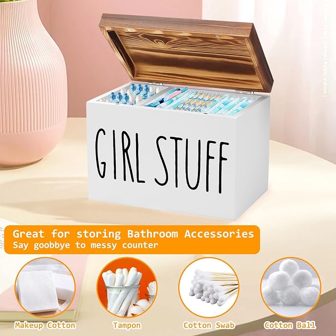 Tampon Holder for Bathroom, Feminine Product Organizer Pad Case with Lid, Pad and Tampon Organizer, Bathroom Accessories Box for Girl Stuff (White)