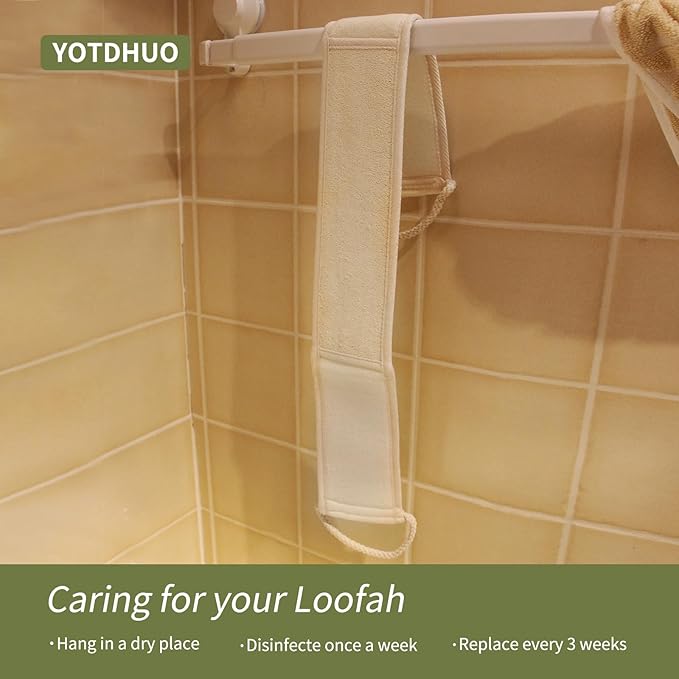 Natural Loofah Strap,Back Scrubber Made from Organic Loofa for Shower,Exfoliating Bath Luffa Sponge for Men and Women (2Pack)