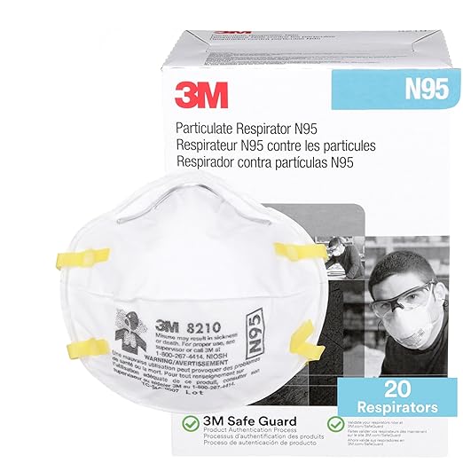 3M 8210 Particulate Respirator, N95, Pack of 20 Disposable Respirator, NIOSH APPROVED, Two-Strap Cup Style Design, Lightweight with Cushioning Nose Foam