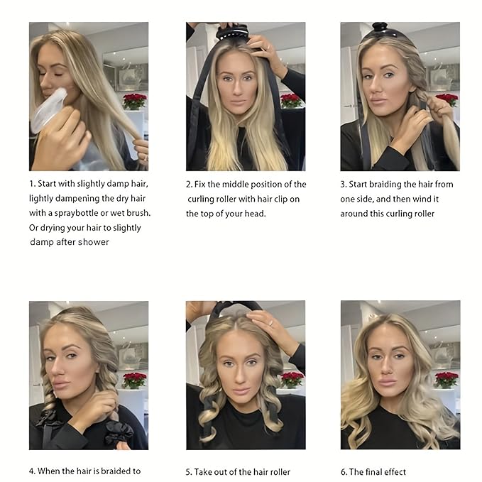 Silk Heatless Curling Set -Heatless Curls Overnight with Hair Rollers and Hair Curlers to Sleep In to Achieve Hair Rollers for Blowout Look Long Hair-Gift (Black Suit)