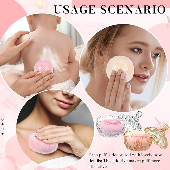 Tioncy 4 Pcs Large Body Powder Puff and Container Extra Large Body Powder Puff Dish Soft Washable Reusable Fluffy Makeup Sponge Wet Dry(Diamond,Amber and Clear)