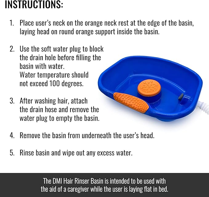 DMI Portable Shampoo Bowl for Bedside and Hair Washing, Hair Cuts and Coloring for the Elderly, Disabled, Bedridden and Handicapped, Blue
