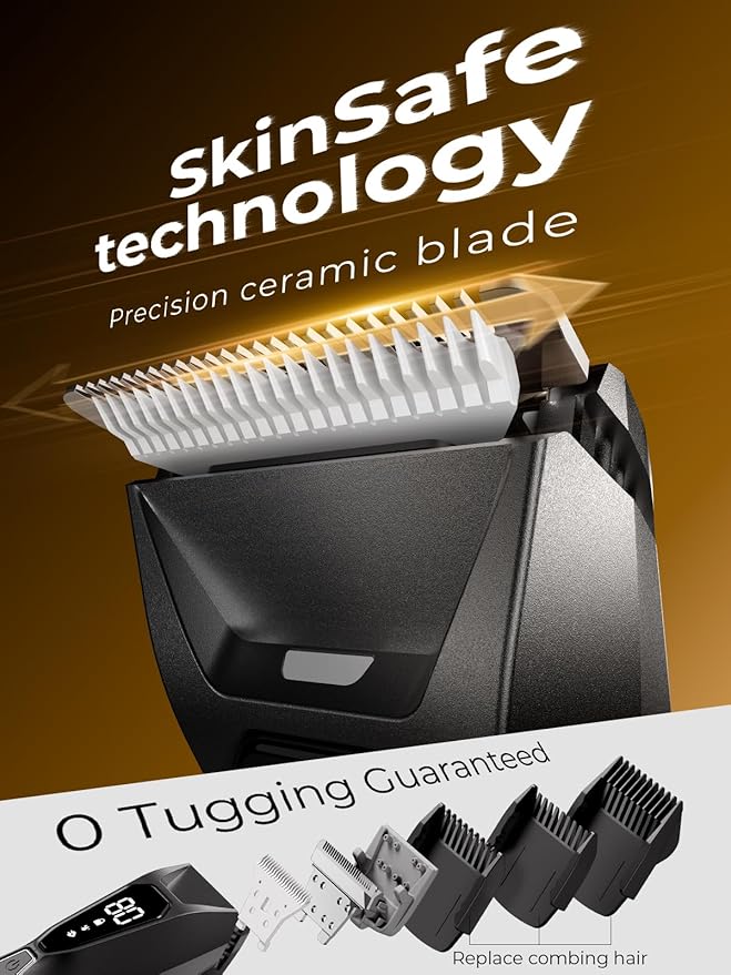 Body Hair Trimmer for Men: Pubic Hair Trimmer with Wireless Charging & 4000K LED Display, Waterproof Wet Dry Body Groomer for Face Legs, 90Min, Ceramic Blade