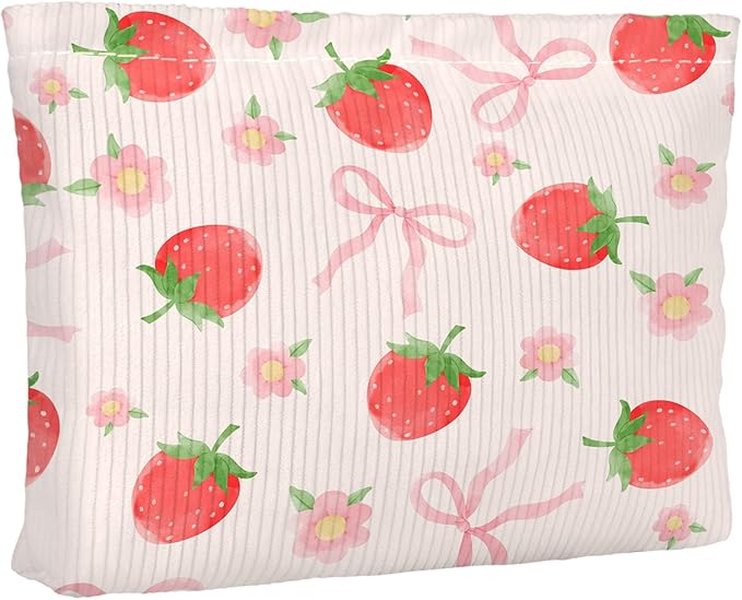 Cute Pink Bows Makeup Pouch for Women Small Make Up Bag for Purse Zipper Initial Makeup Cosmetic Bags Pouches for Purse Aesthetic Travel Toiletry Bags Gift, Red Strawberry