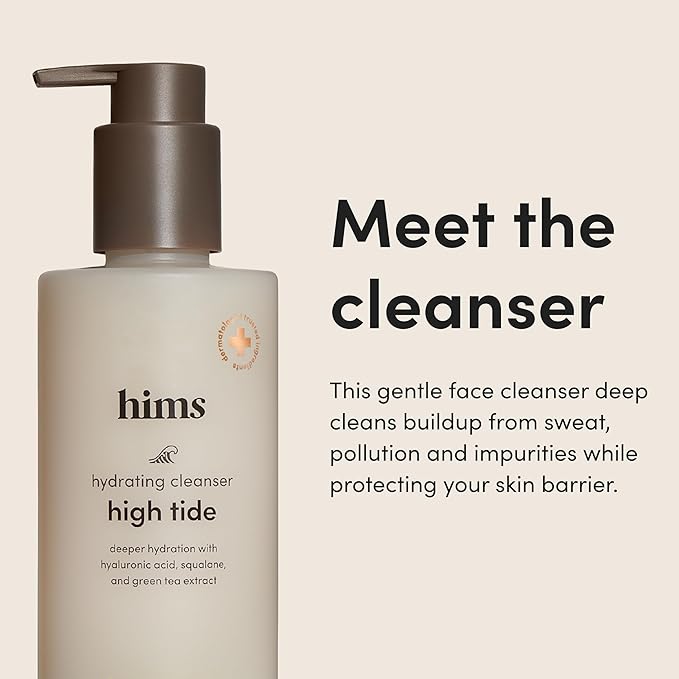 hims High Tide Hydrating Daily Cleanser - With Hyaluronic Acid & Squalane - Moisturizing, Non-Stripping Facial Cleanser - Gentle, pH Balanced, Sulfate-Free - 6.8 Fl Oz