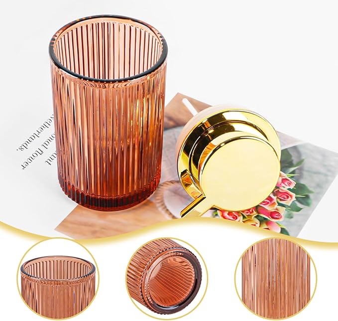 Foaming Soap Dispenser, 12 Oz Thick Glass Foam Hand Soap Dispenser, Refillable Glass Foam Pump Bottle Container Decorative Slim Ribbed Bottle for Bathroom and Kitchen (1, Brown Gold)