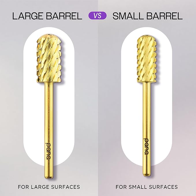 PANA 3/32" Large Smooth Round Top Safety Carbide Nail Drill Bit for Gel Polish & Acrylic Removal Nail Salon Manicure Pedicure Electric File Tools (Large Barrel - Gold, 3X Coarse)