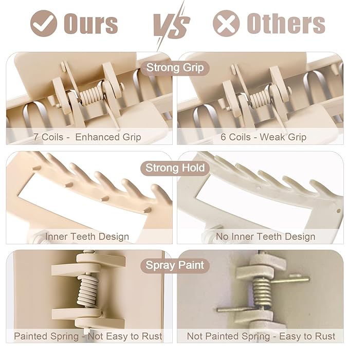 TOCESS Hair Claw Clips for Women - 8PK Large Neutral Matte Square Jumbo Hair Clips for Thick, Thin, Long, Short, Curly Hair Girls, Big Jaw Clip Set for Daily Use (Cream Beige)