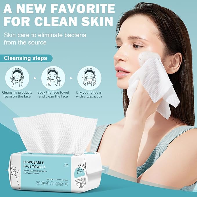 Face Towels, Disposable Face Towel 100 Count, Makeup Remover Dry Wipes, Soft Cotton Dry Wipes Facial Cloths Towelettes for Washing and Drying, Facial Tissue for Cleansing, Skincare