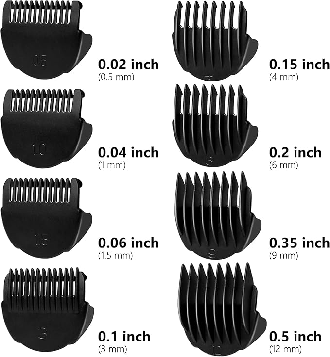 Hair Clipper Guards Guides 8pcs 0.02inch to 0.5Inch(0.5mm-12mm) Fits For Manspot Body Trimmer,Meridian Ball Trimmer Clipper Guard,8 Pack Black