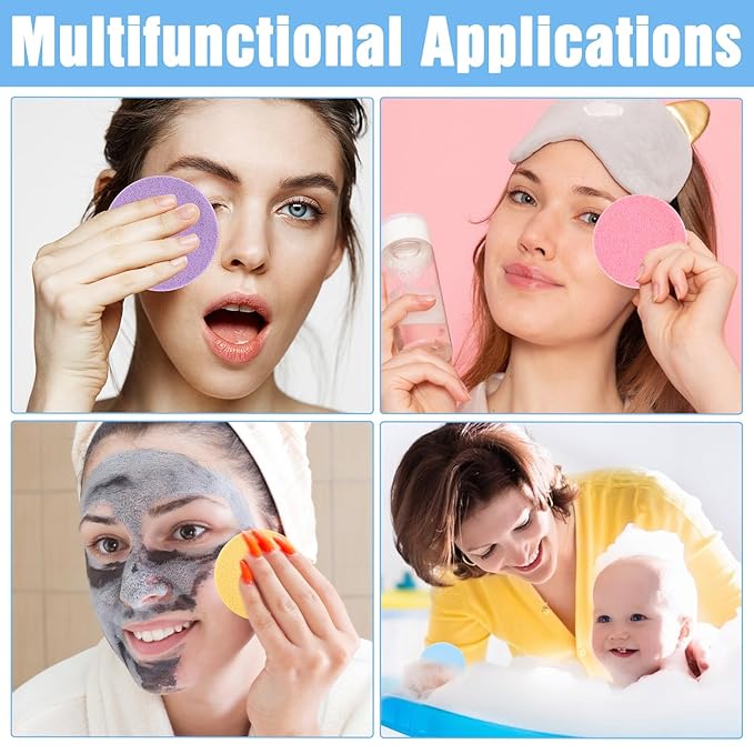 240 Count Compressed Facial Sponges Makeup Removal Round Face Wash Sponge Reusable for Cleansing Exfoliating Spa Facial Pads for Women Esthetician Beauty Remover Supplies(Yellow,purple,blue,pink)