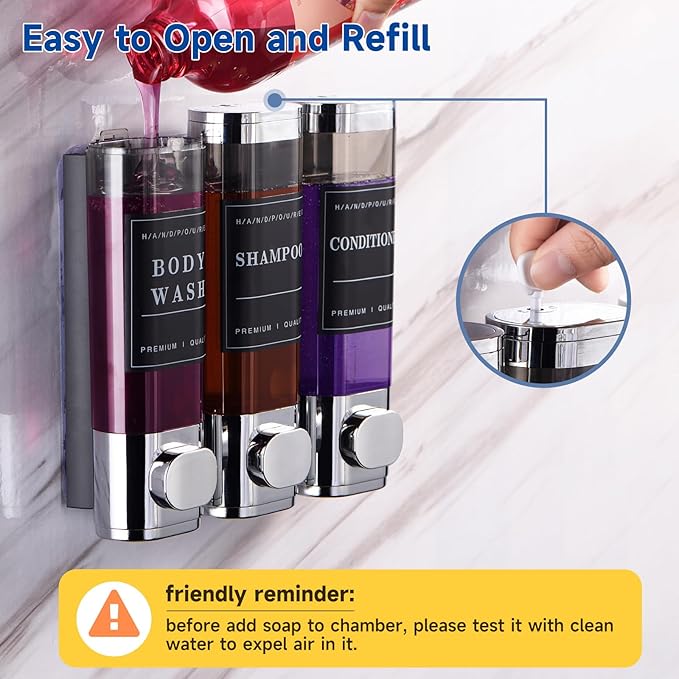 Shower Soap Dispenser Wall Mounted No Drill Shampoo Dispenser for Shower Wall Shampoo and Conditioner Dispenser Bathroom Hotel 3 * 300ml Chrome 1