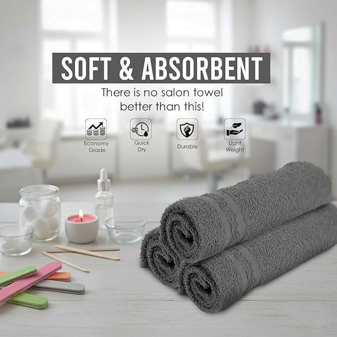 24 Pack Dark Grey Hand Towel 100% Cotton Spa Towel – 16x27 inches Highly Absorbable Facial Towels Gym, Hair Towel and Face Towel Bulk Small Towels (Not Bleach Proof)
