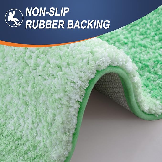OLANLY Bathroom Rugs Sets 3 Piece, Soft Absorbent Microfiber Bath Mats and U-Shaped Contour Toilet Rug, Plush Shaggy Bath Mat Set for Bathroom (47"x20"+24"x16"+24"x20", Green)