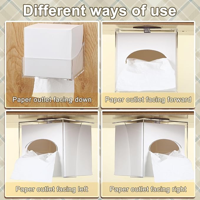 Geelin 1 Pcs Tissue Box Holder Wall Mount Acrylic Dispenses Tissue Box Shelf Gloves Wipes Paper Napkins Organizer Upward or Downward for Kitchen Bathroom Office Rv (Clear)