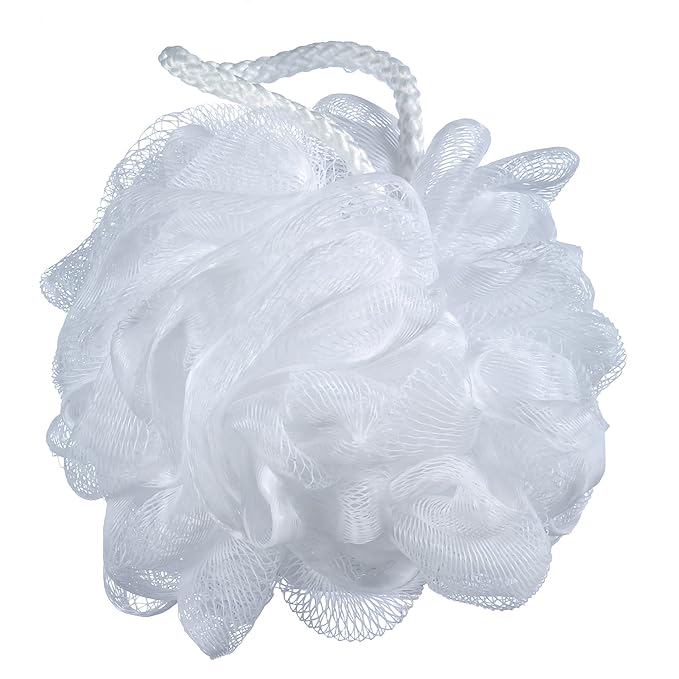 60g/pcs White Mesh Bath Sponge Pouf Shower Loofahs Shower Puff Pack of 4 (White)
