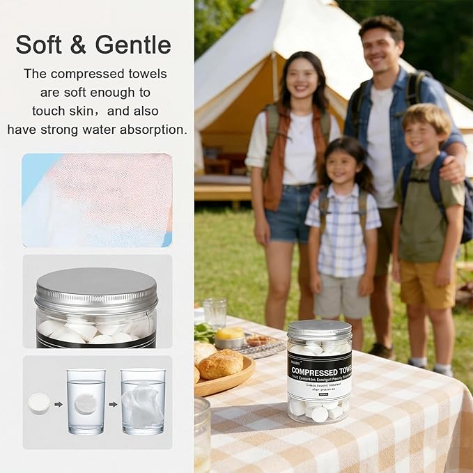 Canned 100 PCS Compressed Towels Portable Mini Compressed Coin Tissue for Travel Sports, Beauty Salon or Home Hand Wipes