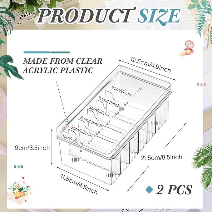 2 Pcs 8.5 x 4.9 x 3.5 Inch Large Capacity Acrylic Lash Extension Cart Organizers and Storage 6 Divided Eyelash Extension Supply Storage Box Clear Eyelash Cart with Lid Technician Lash Techs