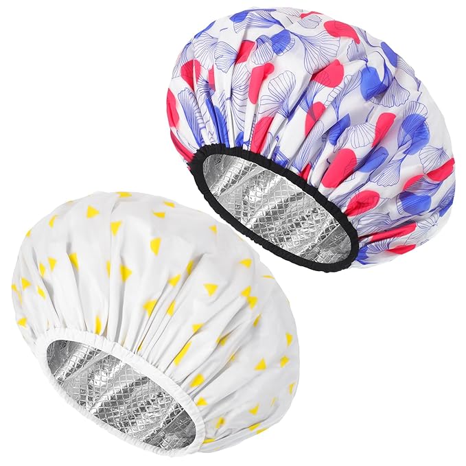 2 Pcs Deep Conditioning Cap, Double Layer Heat Cap Steam Cap Processing Caps Shower Cap for Natural Hair Deep Conditioning