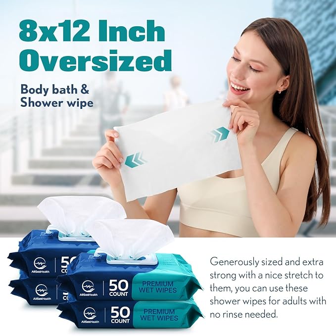 Body Wipes for Adults Bathing No Rinse - Adult Wipes for Elderly 8" x 12" (400 count) Shower for Adults No Rinse, Incontinence Disposable Washcloths, Aloe Vera, Vitamin E