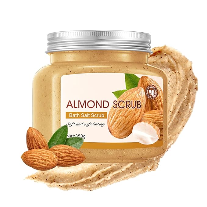 Almond Body Exfoliator, Deep Cleaning Exfoliating Body Scrub, Moisturizing Nourishing Salt Rose Body Scrub, 350 g