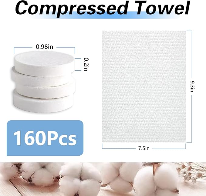 icepac Compressed Towels, Camping, Disposable Face Compressed Towels, Magic Towel, Compressed Towel for Travel, Camping,Hiking (8x9in) (White 160)