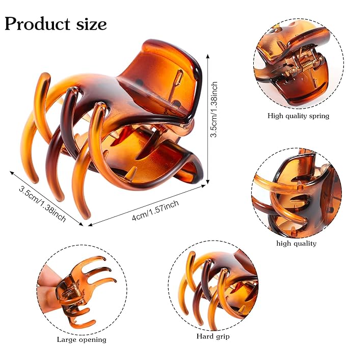 12 Pcs Hair Claw Clips, 1.38×1.38×1.57inch Medium No-Slip Grip Jaw Claw Clips for Women & Girls Hair Barrettes Accessories (Black, Brown, Clear)