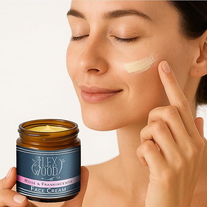 The Ilex Wood - Rose and Frankincense Face Cream - 100% Natural, Vegan, Moisturising, Anti Ageing, Wrinkle and Line Reducing Ingredients - 60ml (2.03 fl oz)