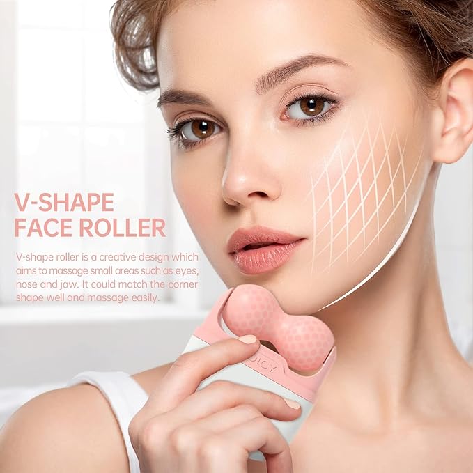 Ice Roller for Face with Gua Sha, Travel ice Roller Cold Therapy Tools, Cold Facial Ice Roller Massager for Eye Puffiness, Migraine, TMJ Pain Relief & Minor Injury (Pink)