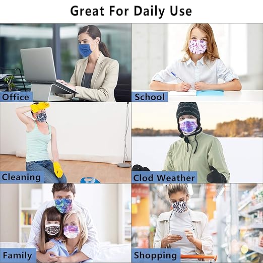 Borje Disposable Face Masks with Designs Cute Face Mask 3 Ply Cheetah Print 50 Pcs
