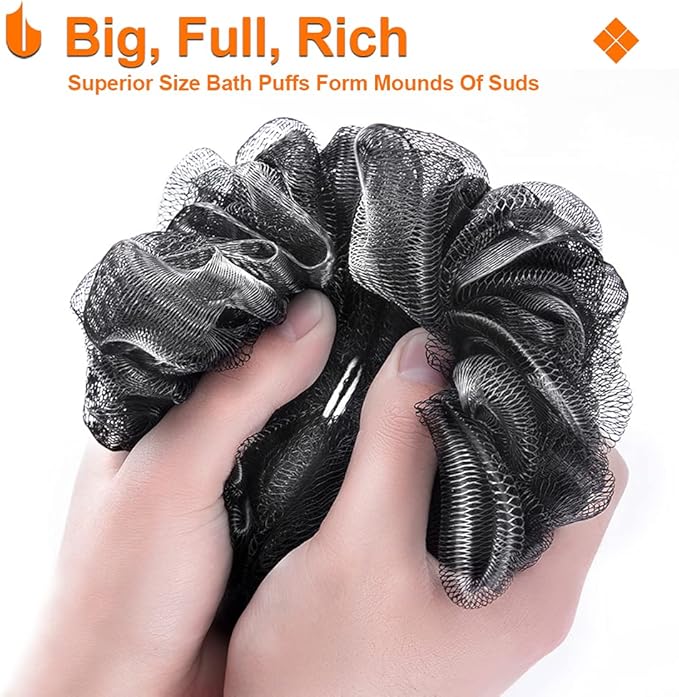 Urbanstrive Shower Bath Sponge XL 75g Soft Shower Loofahs Balls for Body Wash Men Women Bathroom Accessories, 1 Pack, Black