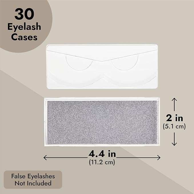 Stockroom Plus Empty Clear Eyelash Storage Case - Protect & Organize False Eyelashes - Store Magnetic Lashes & Lash Clusters - Travel Makeup Case Organizer - 30 Pack, Silver, 4.4 x 2 in