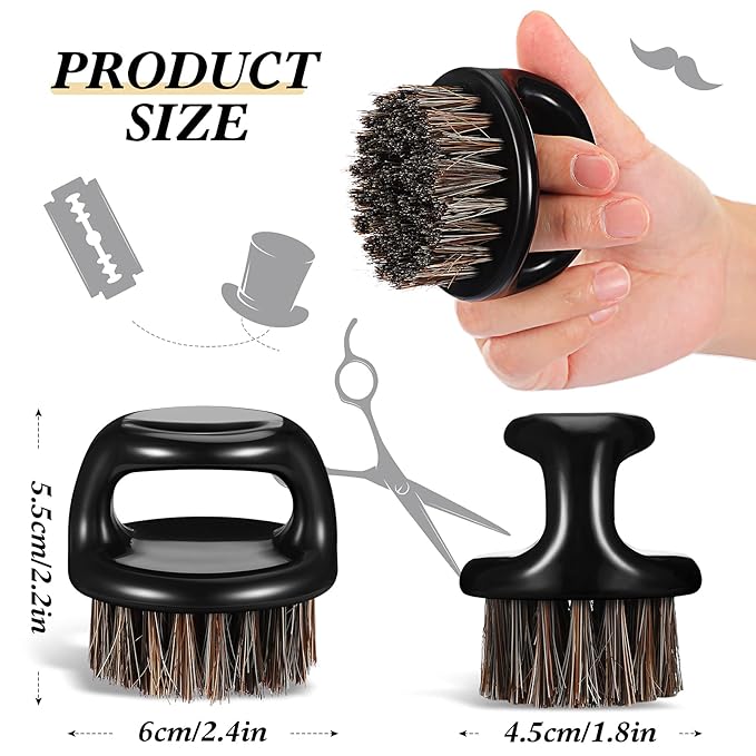 4 Pcs Knuckle Brush for Men Barber Brush, Fade Brushes, Face and Neck Brushes, Mustache and Hair Supplies, Barber Essential Tool for Professional Barbering and Grooming Services(Black and White)