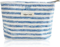 Wudygirl Makeup Bag Travel Cosmetic Bag for Women Small Makeup Pouch Zipper Cosmetic Pouch Handbag Aesthetic (Striped Bow)