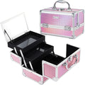 FRENESSA Makeup Train Case Makeup Box Organizer Portable Cosmetic Travel Case Makeup Case with Mirror Locking Make Up Cases Organizers and Storage for Nail Supplies Hard Cosmetic Box Shiny Pink