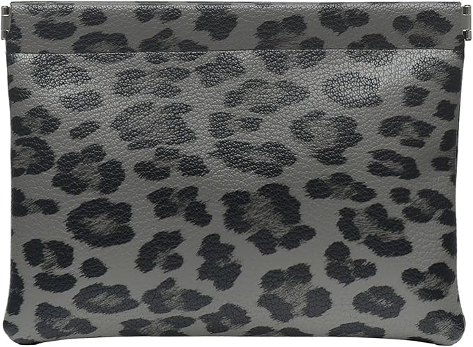 Leopard Leather Small Makeup Pouch for Women,Cosmetic Accessories Organizer,Waterproof and Portable Cosmetic Bag,Self-closing, No Zipper, Aesthetic Storage Pouch,Lipstick for Purse,Black