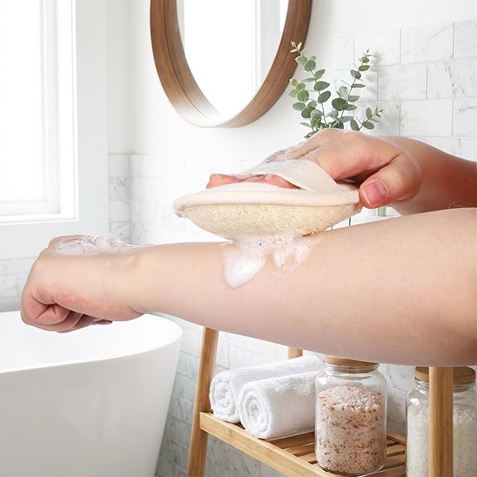 4 Pcs Natural Loofah Sponge, Luffa Exfoliating Body Scrubber for Women Men Bath Loofah for Body and Face Made with Shower Luffa Sponge