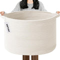 115L Large Blanket Basket,23.6" L x 23.6" W x 15.7" H Rope Woven Baskets with Handles, Toys Storage Bins,Laundry Basket Perfect for Living Room, Nursery,Bedroom,Home Organization,White