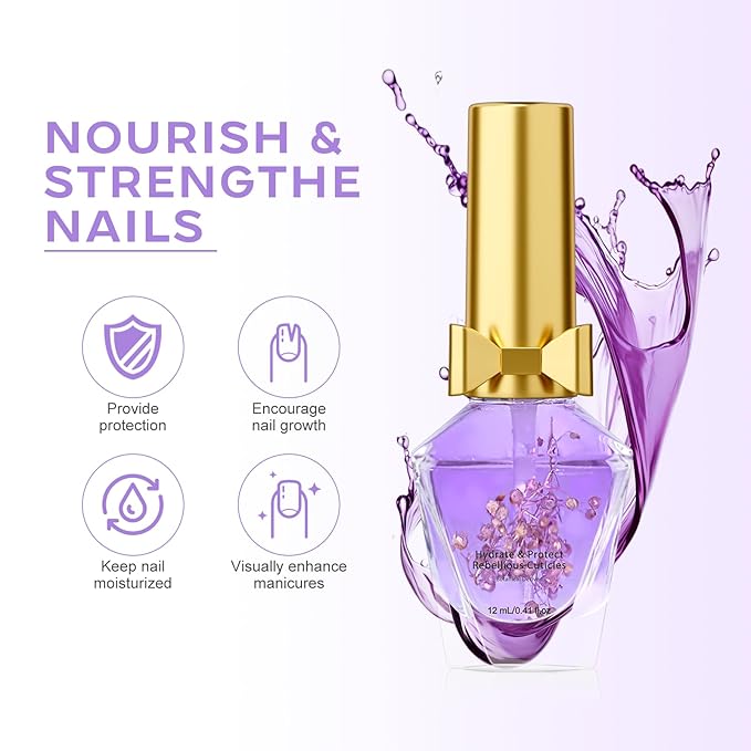 JIASHENG Cuticle Oil, Scented Cuticle Nail Oil Infused with Flowers, Hydrates, Moisturizes, Strengthens, Repairs, Revitalizing Cuticle Oils for Nails Damage Dry Cuticle, Lavender, 12ml