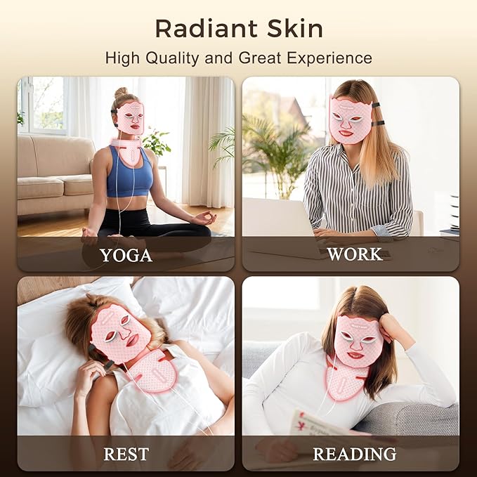 Red Light Therapy for Face & Neck, Red Light Mask with 850nm NIR, 7-1 Colors LED Light Therapy mask, Rechargeable LED Face & Neck Mask for Anti-Aging,Skin Firming & Radiant Glow at Home