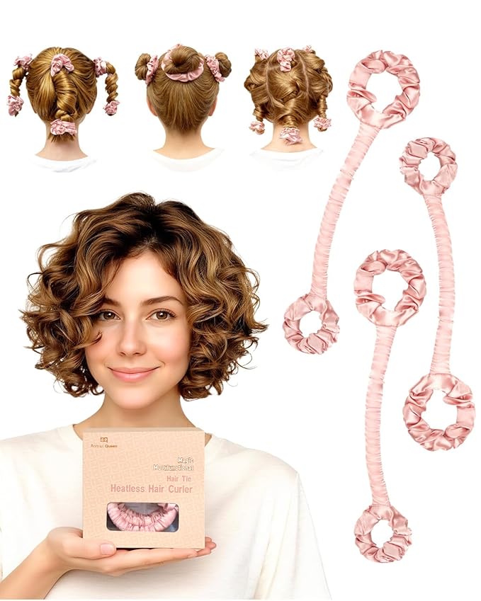 BONNET QUEEN Heatless Hair Curler Set (3Pcs), Heatless Curls Overnight with Satin Hair Rollers for Women, Cream Pink (For Short Hair)