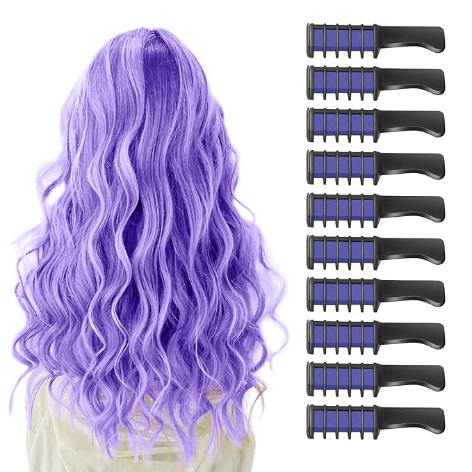 MSDADA Purple Hair Chalk for Girls - 10 Pcs New Hair Chalk Comb Temporary Bright Washable Hair Color Dye for Kids - Christmas Birthday Easter St. Patrick's Day Gifts Toys for Girls Kids