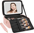 Relavel Makeup Bag with LED Mirror, 16.2 inches Large Professional Makeup Case for Makeup Artists, Travel Portable Cosmetic Organizer Storage Box, Vanity Case with 3 Colors Lighted Mirror, Pink