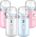 Mudder 4 Pcs Nano Facial Mister Handy Nano Mist Sprayer 30ml Visual Water Tank Portable Face Steamer Mini USB Mister for Lash Extensions, Skin Care, Makeup(White, Light Pink, Blue, Pink)
